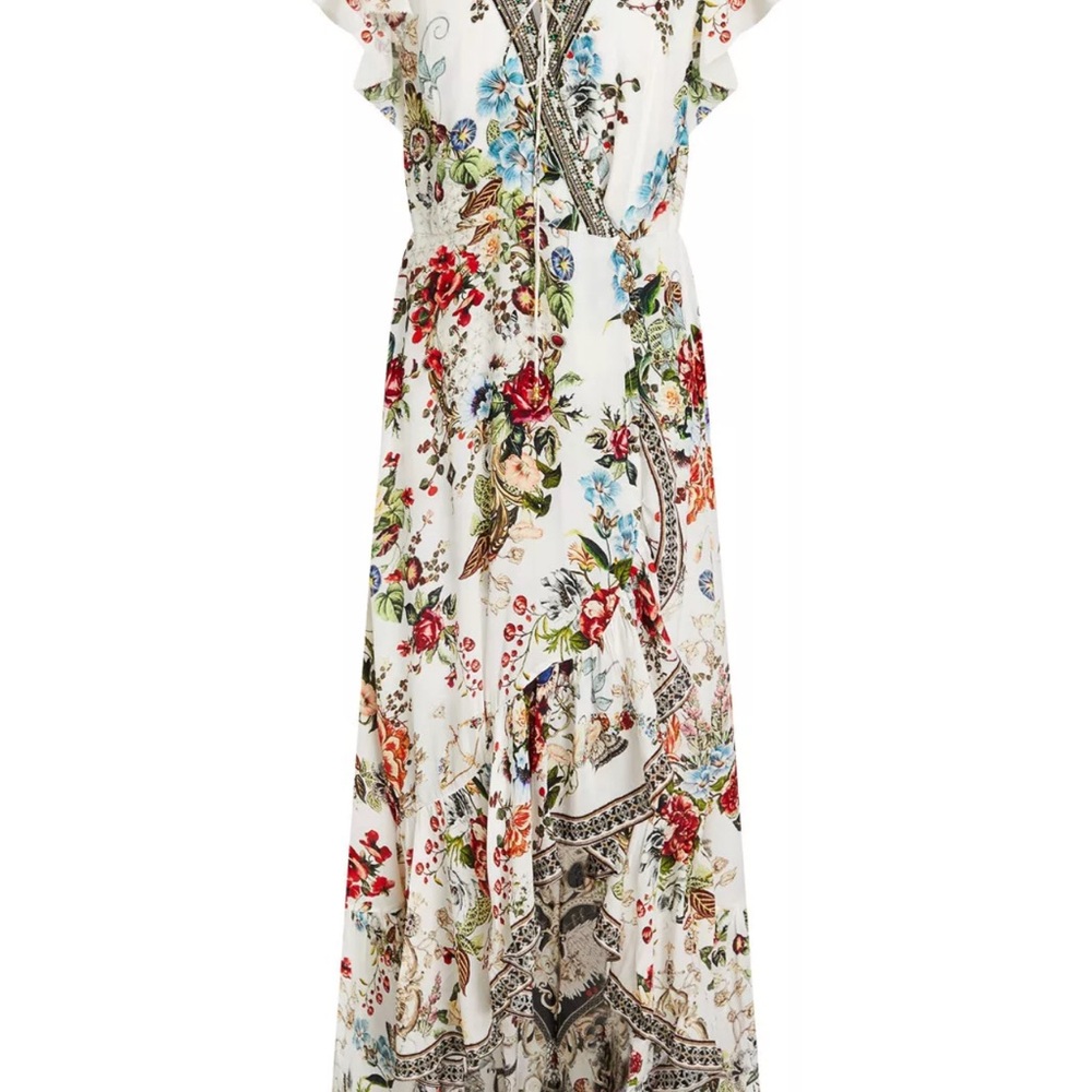 Camilla Cream and Blue Ruffled Maxi Dress